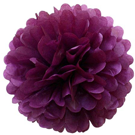 JZK 10 x Pflaume Lila Pompoms Pompons, 25cm Durchmesser, Seidenpapier blume Dekoration für Wohnzimmer Hochzeit Geburtstag Babyparty Kinder Party Weihnachten Silvester