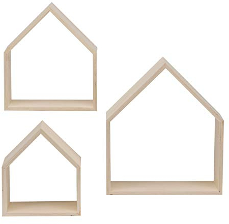 Glorex 6 1320 305 - Design Rahmen aus Holz in Häuser Form, 3 Stück in 3 verschiedenen Größen, ca. 26 x 30 x 10 cm, 25 x 25 x 10 cm und 17,5 x 20 x 10 cm