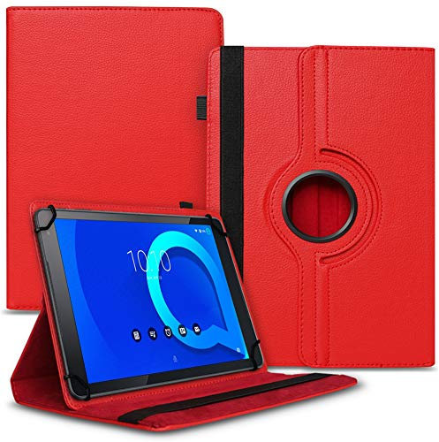 NAUCI Tablet Hülle kompatibel mit Alcatel 1T 10 Tasche Schutzhülle Case Schutz Cover 360° Drehbar 10.1 Zoll Etui, Farbe:Rot