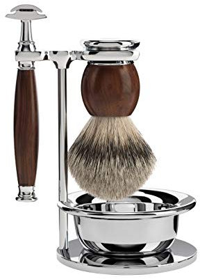 MÜHLE - Rasierset mit Schale - SOPHIST Serie - Silberspitz Dachszupf - Rasierhobel - Eisenholz