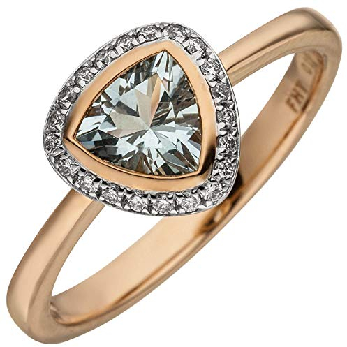 Ring Aquamarin hellblau & 21 Diamanten Brillanten 0,1 Ct. W/SI 585 Gold Rotgold, Ringgröße:Innenumfang 58mm ~ Ø18.5mm