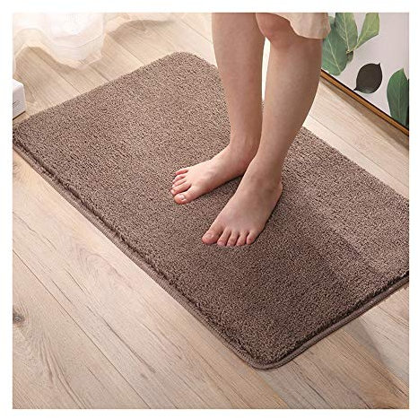 HONGBI Badematte Hochflor Weicher, Flauschiger Badezimmerteppich Badvorleger rutschfest Waschbar Schadstoffgeprüft Braun 40x60cm