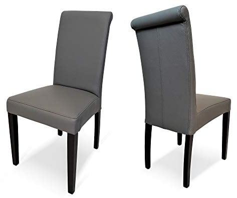 Quattro Meble Graues Echtleder Stühle Arthur Lederstühle Echt Leder MDR Duma Grau mit schwarzen buchenholzbeinen Lehnstuhl Rindsleder Esszimmerstuhl Volleder Esszimmerstühle Eszimmer Stuhl