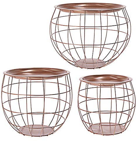 Cepewa Beistelltisch 3er Set Design rund aus Metall in schwarz weiß grau Silber Kupfer oder Gold Ø 29 cm Ø 38 cm Ø 50 cm (Bronze)
