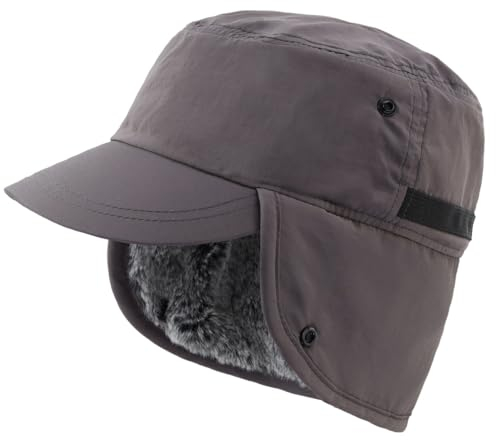 Magracy Outdoor Herren Winter-Baseballmütze mit Visier, warme Ohrenklappen-Mütze, Kunstpelz, Trapper-Jagdmütze, Ski, Schnee, Dunkelgrau