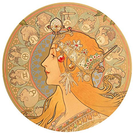 Runde Tapete selbstklebend Alfons Mucha Sternkreiszeichen 50x50cm