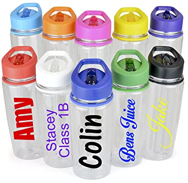 JC Personalised Custom Children's Clear Water Drink Bottle with Flip Straw - any Name, Word, Business, Sports, School, Promotional Merchandise