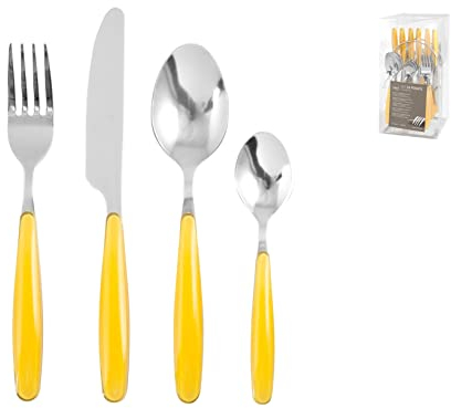 H&H 7852908 Servizio Posate 24 Pezzi, Acciaio/Inox, Con Manico, Giallo