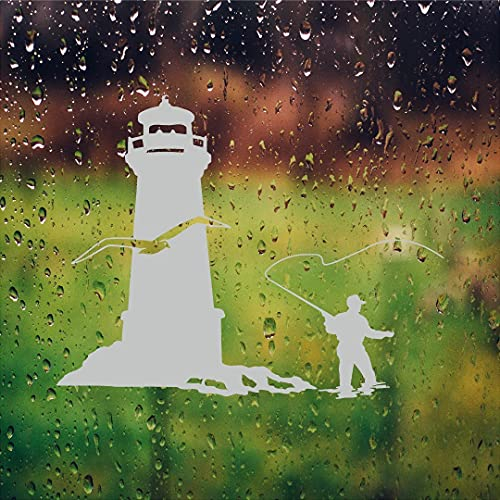 myrockshirt Leuchtturm Möwe Angler 30 cm Aufkleber aus Milchglasfolie Frost Optik Gravur für Glas Glastür Schutz Sicherheitsaufkleber Sticker Fenster Fensterscheibe