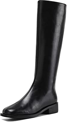 TinaCus Donne fatte a mano in vera pelle punta quadrata laterale Zip Up blocco tacco al ginocchio stivali, nero, 38 EU