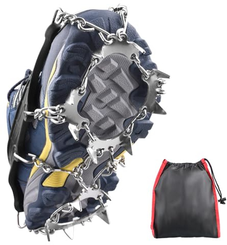 TRIWONDER Steigeisen mit 8 10 13 Spikes, Anti Rutsch Schuhspikes Grödel Schneekette für Schnee EIS Schuhkralle (Schwarz - 13 Zähnen - Kinder)