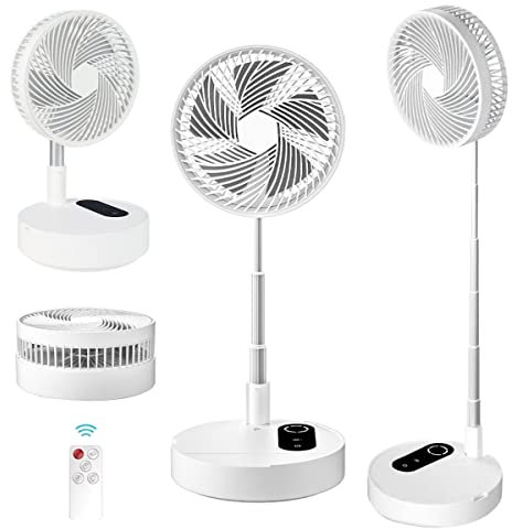 Teleskopischer Faltbarer Tischventilator/Standventilator/Bodenventilator mit Fernbedienung, 10000mAh Wiederaufladbar USB Ventilator Tragbar Lüfter Leise, Verstellbare Höhe, 4 Geschwindigkeiten