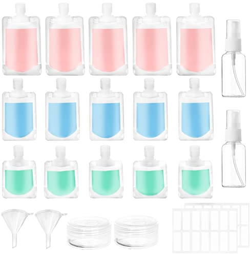 AMANMAN Reiseflaschen Set 23 Stück Nachfüllbare Leere Quetschbeutel 30ml/50ml/100ml Auslaufsicher Reiseflasche Tragbare Clamshell Verpackungsbeutel Reisegröße Behälter Reise Flaschen mit Kosmetikdosen
