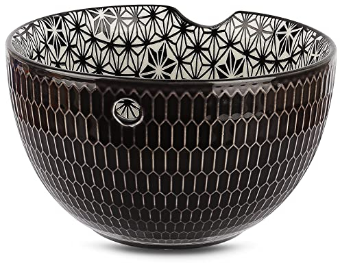 Aeelike Schwarz GroßE Keramik Garnschale, Elegant Tragbarer Keramik Garn Schüssel Halter Runde mit löchern, Handgefertigte Wollschale Garnschale,15,5x 9,5 cm für Stricken Häkeln Zubehör DIY Geschenke