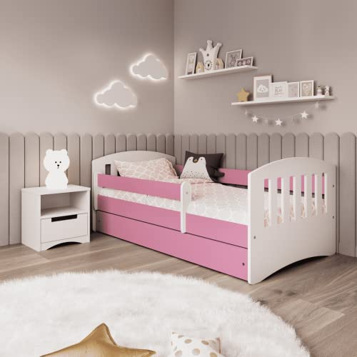 Kids Collective Kinderbett 80x160 cm | 80x180 cm mit Matratze, Rausfallschutz, Lattenrost & Schublade in pink 80x160 Mädchen Jungen Bett Skandi Jugendbett | von 3. bis 10. Lebensjahr