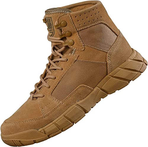 FREE SOLDIER Herren Stiefeletten Ultralight Military Tactical Arbeit Stiefel Knöchelhoch 6 Inch Zoll Spitze bis atmungsaktiv Desert Boots(Braun,45,Dünnschnitt)