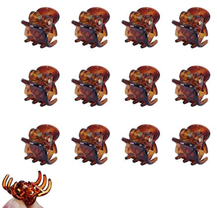 Olakin Mini Haarspangen[10 Stück], 1cm Klaue Clips, Kunststoff Haar Claw, Rutschfestem Griff klein Jaw Clips, für Mädchen und Damen(Braun)