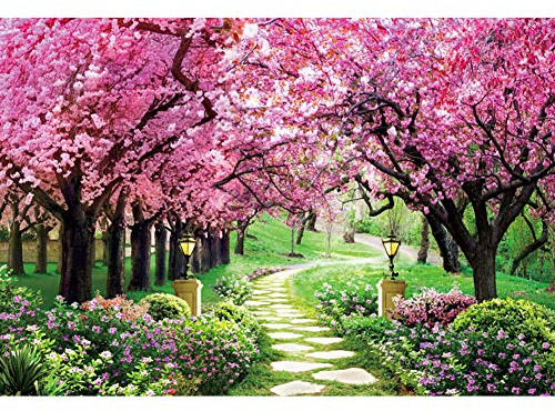 Renaiss 12x8ft Spring Garden Backdrop Cherry Blossoms Pink Flower Trees Nature Scenery Photography Background Wedding Birthday Party Decoration Portrait Photo Props Vinyl
