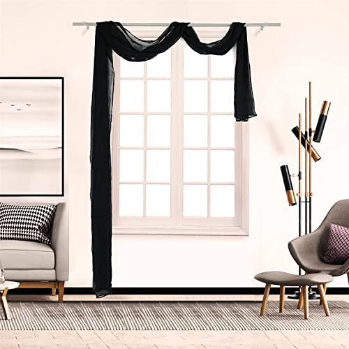 SCHOAL Voile Querbehang Transparenter Freihandbogen Uni Freihanddeko einfarbig Deko Gardinen Dekoschals Vorhang Wohnzimmer Gardinenschals 1 Stück HxB 135x500cm Schwarz