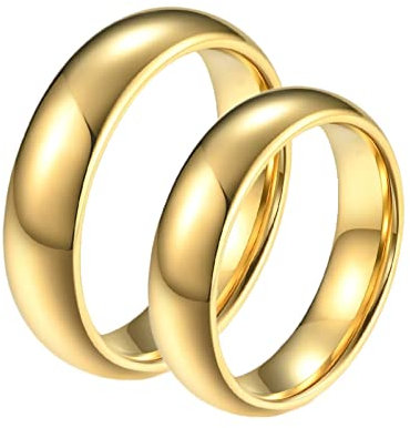 AMDXD Ringe Vintage, 6mm Wolfram Verlobungsring Frau Gold mit Poliert Trauringe Männer, 2Pcs, Frauen 62 (19.7) & Männer 60 (19.1)