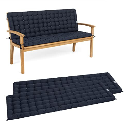 HAVE A SEAT Living - Gartenbank Auflage mit Rückenteil 150 cm - Bequemes Gartenbankauflagen Set - Waschbar bis 95°C, Orthopädisch, Wetterfest - Made in Germany (2X 150x48 cm, Marine-Blau)