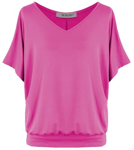 Van Der Rich ® - Tee Shirts Oversize Col V Décontractée - Femme (Rouge-Violet, L)