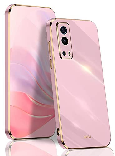 BORYA Coque pour Vivo Y72 5G/Vivo Y52 5G, Antichoc Très Mince Premium Souple Silicone TPU Bumper Housse, Élégant Bord Or électrolytique Luxe léger Anti-Chute Étui, Mauve