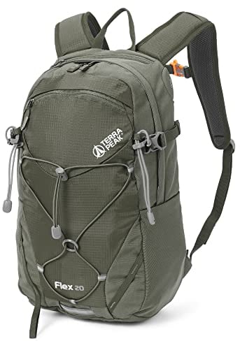 Terra Peak Wanderrucksack 20L Damen Herren Flex 20 olivegrün klein - Outdoor Reise-rucksack für Handgepäck - Daypack leicht wasserdicht zum Wandern und Sport-aktivitäten - abnehmbarer Hüftgurt