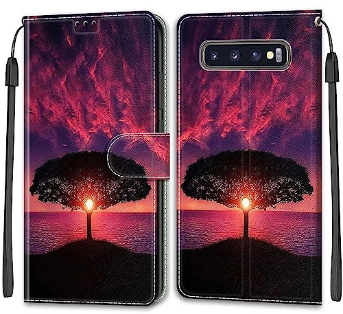 Handyhülle für Samsung Galaxy S10 Plus Klapphülle Leder Wallet Baum | Premium Klappbar Ledertasche mit Magnetverschluss, Kartenfächern & Standfunktion, robuste Schutzhülle für Samsung S10 Plus