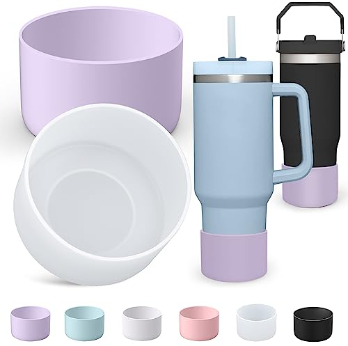 AIERSA 2Pcs Silicone Boot Sleeve for Stanley Quencher 40oz 30oz Tumbler with Handle,for IceFlow 20oz 30oz,Protective Water Bottle Cup Bottom Bumper Cover for Stanley Tumbler Accessories,Clear,Wisteria