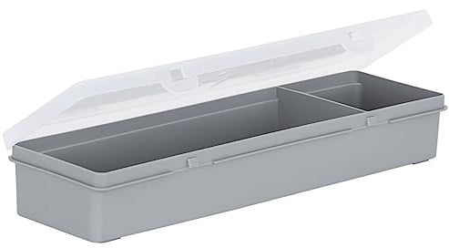 Wham 4.02 29cm Slim 2 Division Plastic Storage Organiser Box Upcycled Soft Grey With Clear lid