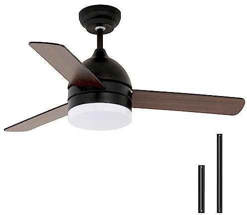 WDENI REYDELUZ 48 inch Black Ceiling Fan with Lights and Remote Control,Dimmable Tri-color Temperatures Led,Quiet Reversible Motor,3 Blades Modern Ceiling Fans for Indoor. (Black-48Inch)