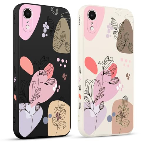 Pnakqil 2 stück Handyhülle für Apple iPhone XR 6.1,Hülle Blätter Zeichnung Bemaltes Muster süß Aesthetic Silikon Schutzhülle Tasche Schön Mädchen Kameraschutz Stoßfeste Case