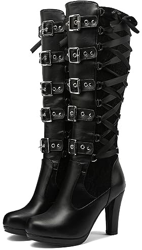 Yolimok Botas Altas Mujer con Cordones hasta la Rodilla con Suela Antideslizante Elegante y Práctica Botas Militares Altas Plataforma con Córdon para Mujer Botas Altas Plataforma para Mujer