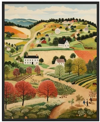 The Countryside Poster Kunstdruck Landschaft Amerikanische Volkskunst Naive Kunstwerk Bild Gemälde Dekor für Schlafzimmer, Badezimmer, Wohnzimmer (Die Landschaft, 40,6 x 50,8 cm (ungerahmt)