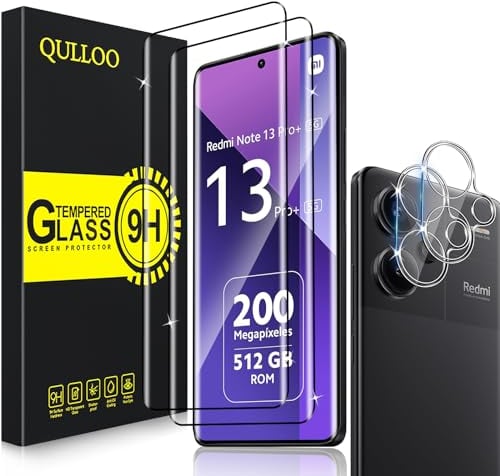 QULLOO Protector de Pantalla para Xiaomi Redmi Note 13 Pro Plus 5G [2 Piezas] + Protector de Lente de Cámara [2 Piezas], 9H HD Alta Sensibilidad Cristal Templado para Redmi Note 13 Pro Plus 5G