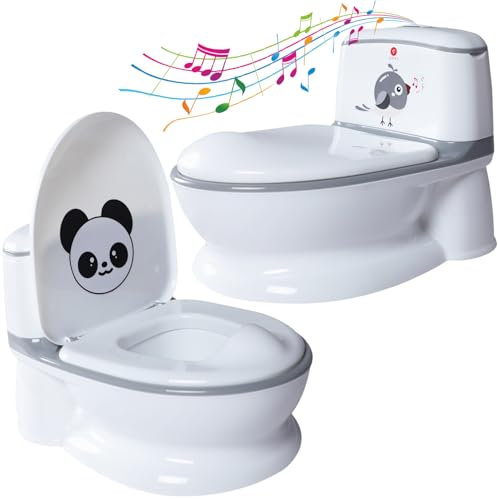 Pot Bebe Toilette WC Réaliste Bruit Rinçage Chasse d'eau, Apprentissage Propreté Enfants Garçon et Fille, Stable, Confortable, Bac Amovible. Ideal Première Toilette.(Gris)