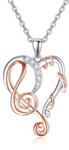 TANGPOET Musiknoten Halskette für Damen Frauen Mädchen 925 Sterling Silber Notenschlüssel Herz Anhänger Schmuck Musik Geschenke für Musikliebhaber Musiker