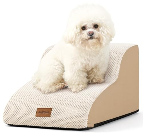 COZY KISS Hundetreppe für Kleine Hunde 30cm, Haustiertreppe für Sofa aus Hochdichtem Schwamm, Hunde Treppe Hunderampe mit Waschbarem Bezug und Rutschfestem Boden, 40x50x30cm, 2 Stufen, Beige