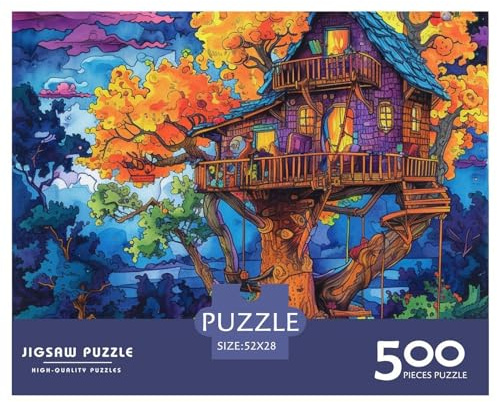 cloudssstore Tree House for Adults Funny Puzzles 500 Pieces Anime Cartoon Educational Toy Educational Game Stress Relief Toy Home Decor Premium Durable