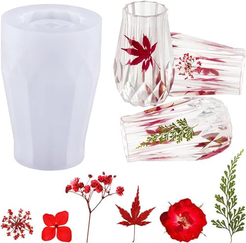 Silicone Pen Holder Mold Vase Molds, Silicone Moulds for Resin Casting with 12Pcs Dried Flower, Makeup Brush Holder Bottle Molds for Handmade DIY Holder Crafts