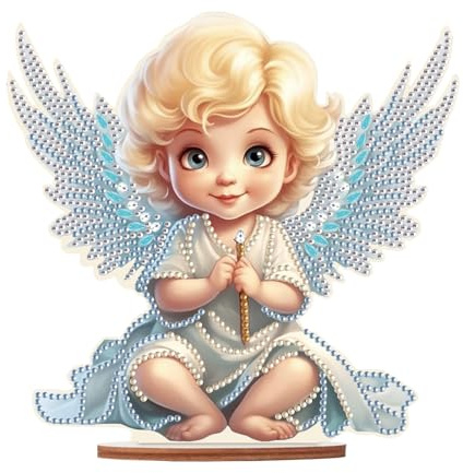 DCIDBEI 5D Diamant malerei blonder Engel Für Desktop-Dekoration || handgefertigte Mosaik Kunsthandwerk Geschenke Valentinstag || Hochzeit Home Decor || Diamond Painting Statue