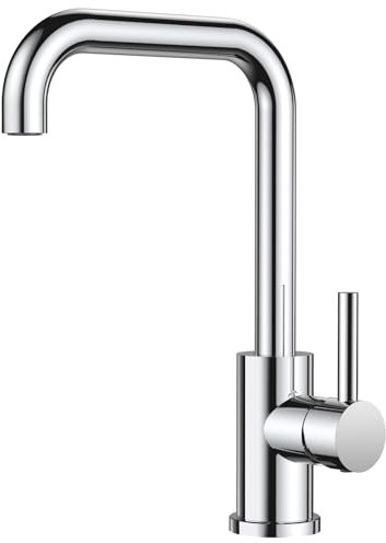 FORIOUS Robinet Cuisine, Mitigeur Cuisine Douchette, Pivotant à 360, Acier Inoxydable, Forme en L Monolevier pour 1 Trou, Chrome Poli