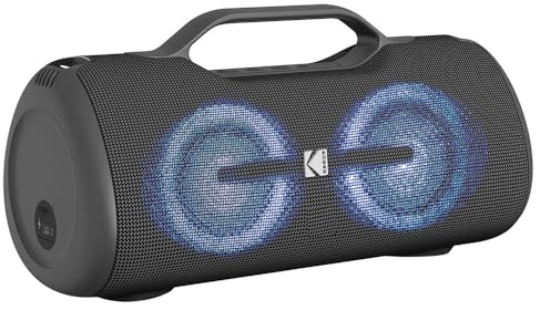 KODAK PWS - 2248 - Bluetooth-Lautsprecher 60W - Bass Boost DSP, Wasserdicht IPX5, Akkulaufzeit 8-10 Std., TWS Stereo, Reichweite 10 m, Akku 3600 mAh, AUX-Eingang, USB, LED-Beleuchtung, USB-C