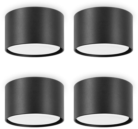 GeyouLux 4x Spots de Plafond Noir - Ø84x50mm - 6W 680LM Spot LED - 4000K LED GX53 230V Inclus - Angle du faisceau 180° - Aluminium Luminaire Plafonnier