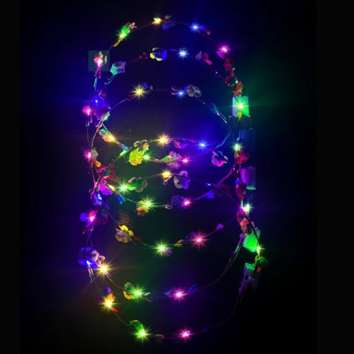 6Pcs Blumenkranz Leuchtend,Haarkranz LED,LED Haarreif,Blumenkranz Haare Leuchtend,Haarkranz Leuchtend für Damen und Kinder Festival Geburtstag Weihnachten Halloween Fasching Party Hochzeit Dekor