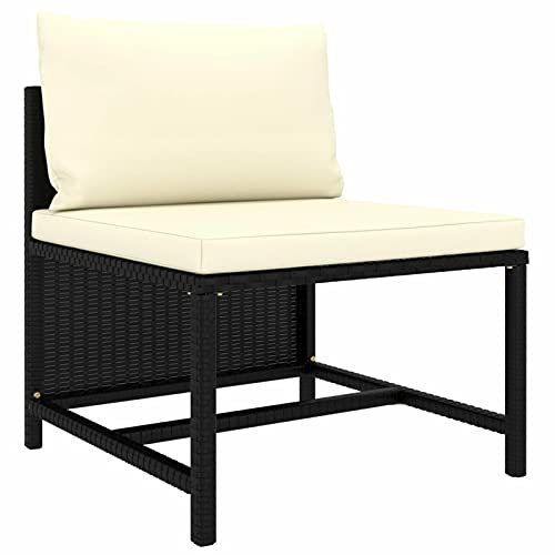 ZEYUAN Modular-Mittelsofa mit Kissen, Lounge Sofa Outdoor, Garten Loungemöbel, Gartensofa, Gartenlounge, Balkon Set Möbel, Schwarz Poly Rattan