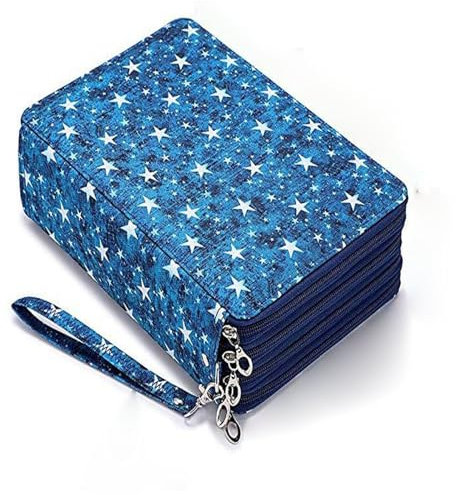 BLAFT Federmappe, Etui Schule, 4 Fächer, Sterne, Großer Kapazität, Pu Pencil Pouch, Student Stationery Bag, 200 Löcher