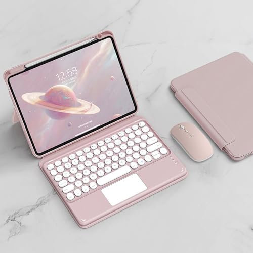 Funda con Teclado para iPad 10ª Generación 2022, Formato Vertical y Horizontal, Cubierta Trasera Transparente Desmontable con Español Teclado y Ratón para iPad 10ª Gen 10,9 pulgadas, Rosa