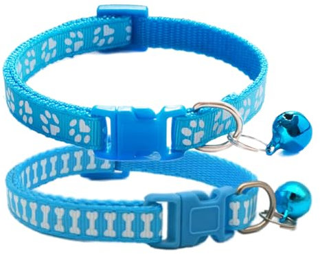 Hundehalsband mit Glöckchen, 2er-Pack, Basic & Bone Katzenhalsbänder mit Glöckchen, Welpenhalsband, Junge für XXS, XS, kleine Haustiere, Hunde, männlich, Kätzchen, Tier, Halsumfang 17,8 - 30,5 cm,